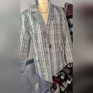Nine West Size Small Blue Plaid Blazer